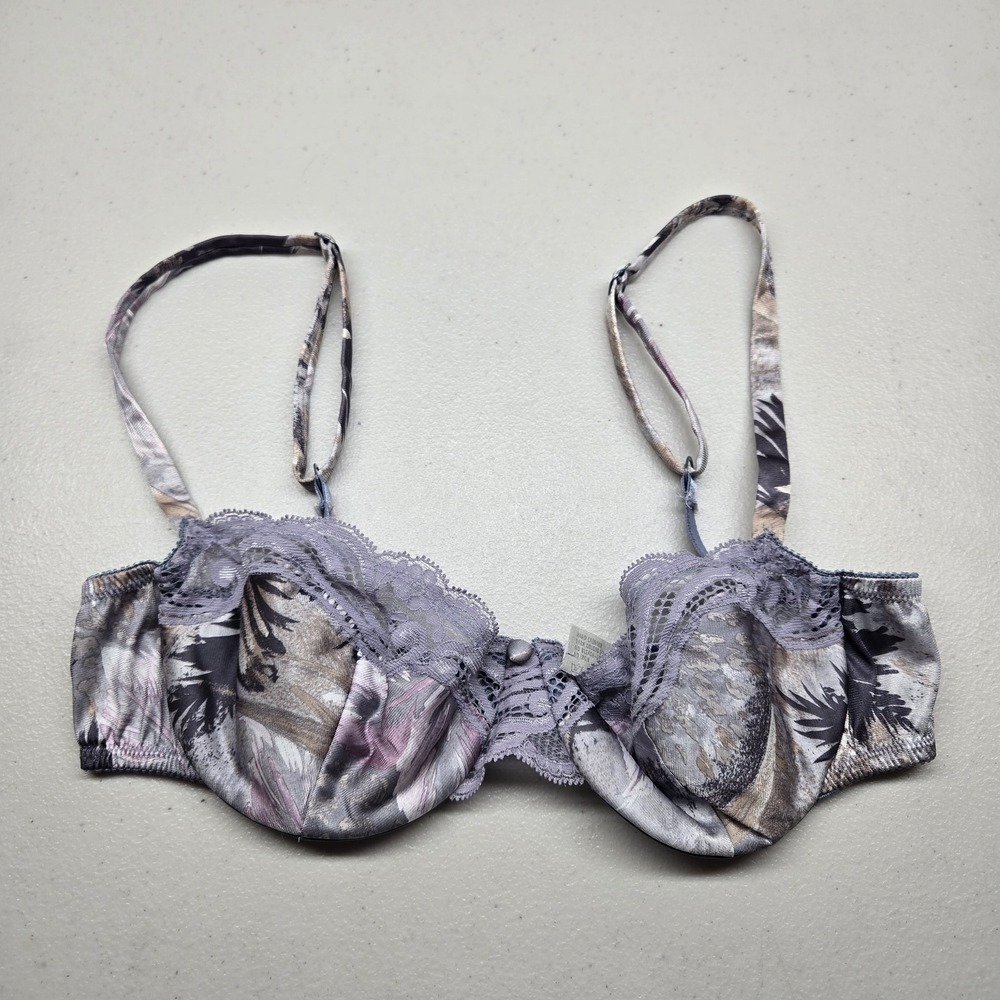 Cacique Women Bra 36A Lavender Multi‎ Floral Balconette Underwired Lace Bow